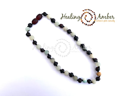 Raw Molasses Amber & Amazonite Gemstone-18 inch