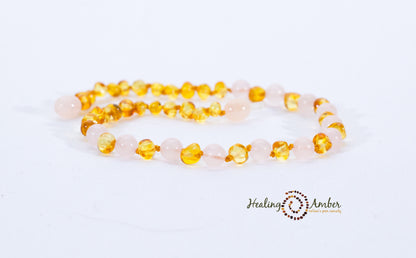 Gold Amber & Rose Quartz-6.5" clasp