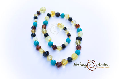 Multi Amber & Turquoise Gemstone-7.5" clasp