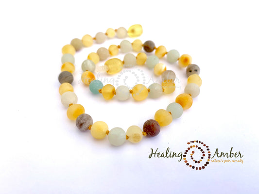 Raw Gold Amber & Amazonite Gemstone-13 inch