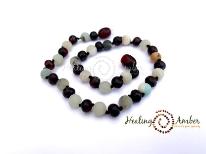 Raw Molasses Amber & Amazonite Gemstone-5.5" clasp