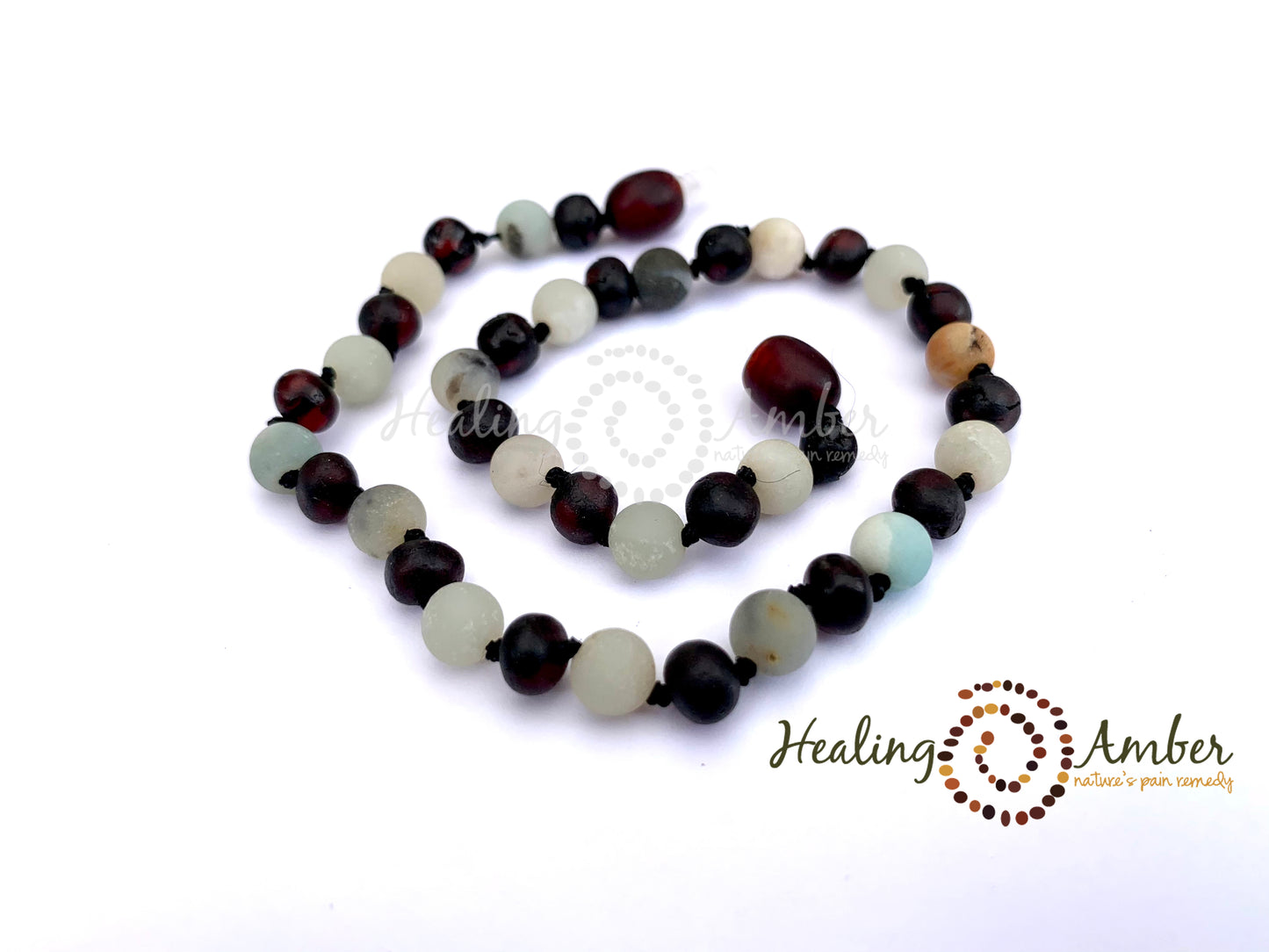 Raw Molasses Amber & Amazonite Gemstone-13 inch