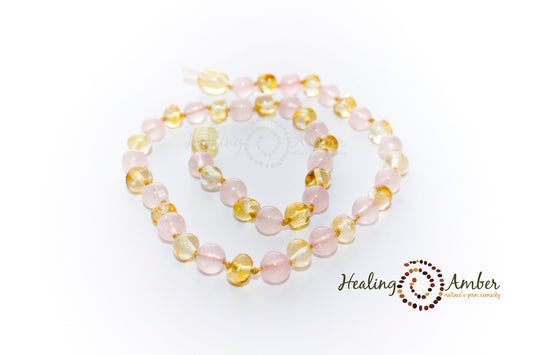 Gold Amber & Rose Quartz-7.5" clasp